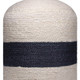 18" Off White and Navy Blue Jute Blend Striped Cylinder Pouf Ottoman