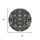 8' Black And Gray Round Floral Medallion Washable Indoor Outdoor Area Rug