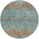 8' Teal Blue And Wheat Round Abstract Washable Indoor Outdoor Area Rug