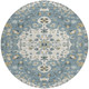 8' Ivory And Denim Blue Round Floral Medallion Washable Indoor Outdoor Area Rug