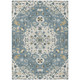 9' X 12' Ivory And Denim Blue Floral Medallion Washable Indoor Outdoor Area Rug