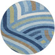 8' Denim Blue And Navy Blue Round Abstract Washable Indoor Outdoor Area Rug