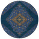 8' Navy Blue And Teal Blue Round Geometric Washable Indoor Outdoor Area Rug
