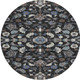 8' Black And Charcoal Round Floral Medallion Washable Indoor Outdoor Area Rug