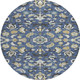 8' Navy Blue And Wheat Round Floral Medallion Washable Indoor Outdoor Area Rug