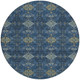 8' Navy Blue And Gold Round Geometric Washable Indoor Outdoor Area Rug
