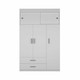 73" White Wood Three Door Two Drawer Combo Dresser