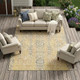 10' X 14' Gold And Brown Damask Washable Indoor Outdoor Area Rug