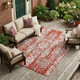 8' X 10' Red And Burgundy Damask Washable Indoor Outdoor Area Rug
