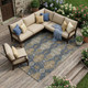 9' X 12' Navy Blue And Gray Floral Washable Indoor Outdoor Area Rug