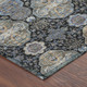 10' X 14' Black And Blue Floral Washable Indoor Outdoor Area Rug