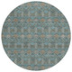 8' Teal Blue And Charcoal Round Geometric Washable Indoor Outdoor Area Rug