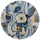 8' Blue And Navy Blue Round Abstract Washable Indoor Outdoor Area Rug