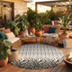 8' Ivory And Graphite Round Geometric Washable Indoor Outdoor Area Rug