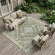 10' X 14' Olive Green And Green Oriental Washable Indoor Outdoor Area Rug