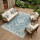 8' X 10' Teal Blue And Silver Oriental Washable Indoor Outdoor Area Rug