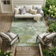 10' X 14' Green And Beige Abstract Washable Indoor Outdoor Area Rug