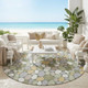 8' Green And Ivory Round Geometric Washable Indoor Outdoor Area Rug
