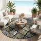8' Black And Graphite Round Geometric Washable Indoor Outdoor Area Rug