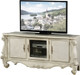 74" Off White Wood And Glass Carved Scrollwork Entertainment Center