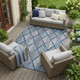 10' X 14' Navy Blue And Blue Geometric Washable Indoor Outdoor Area Rug