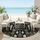 8' Black And Graphite Round Oriental Washable Indoor Outdoor Area Rug