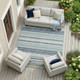 9' X 12' Blue And Ivory Striped Washable Indoor Outdoor Area Rug