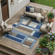 10' X 14' Blue And Chocolate Geometric Washable Indoor Outdoor Area Rug