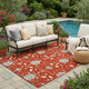 5' X 8' Red And Beige Oriental Washable Indoor Outdoor Area Rug