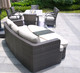 Nine Piece Gray Wicker Multiple Chairs Seating Group With Fire Pit And Table