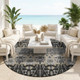 8' Black And Graphite Round Oriental Washable Indoor Outdoor Area Rug