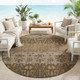 8' Chocolate And Brown Round Oriental Washable Indoor Outdoor Area Rug