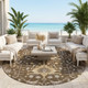 8' Chocolate And Brown Round Oriental Washable Indoor Outdoor Area Rug