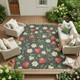 10' X 14' Graphite And Gray Floral Washable Indoor Outdoor Area Rug