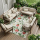 9' X 12' Ivory And Linen Floral Washable Indoor Outdoor Area Rug