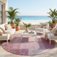 8' Blush And Pink Round Abstract Washable Indoor Outdoor Area Rug