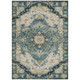10' X 14' Teal Blue And Graphite Floral Medallion Washable Indoor Outdoor Area Rug