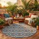 8' Gray And Graphite Round Striped Washable Indoor Outdoor Area Rug