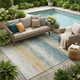5' X 8' Teal Blue And Silver Striped Washable Indoor Outdoor Area Rug