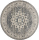 8' Grey And Ivory Round Oriental Power Loom Non Skid Area Rug