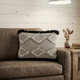 16" X 22" Black And Gray Diamond Handmade Cotton Blend Throw Pillow With Fringe