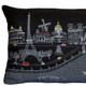 14" X 24" Dark Gray And White Paris Nighttime Skyline Lumbar Decorative Pillow