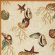 7' X 9' Beige Green And Brown Seashell and Coral Hand Tufted Area Rug