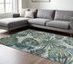 7' X 10' Beige Teal And Green Tropical Botanical Area Rug