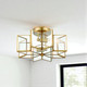 Brass Unique Statement Two Light Metal Dimmable Flush Chandelier With Clear Shades