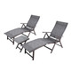 Set of Two Gray Aluminum Five Position Adjustable Outdoor Stacking Chaise Lounges