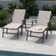 Set of Two Beige Aluminum Six Position Adjustable Outdoor Chaise Lounges