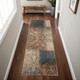 8' Blue And Ivory Damask Distressed Runner Rug