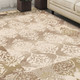 5' X 8' Beige And Brown Damask Distressed Area Rug
