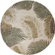 8' Beige Green And Brown Wool Botanical Leaves Hand Tufted Round Rug